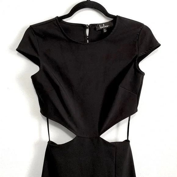 Lulu’s Conversation Piece Black Cap Sleeves Backless Maxi Dress - Picture 3 of 7